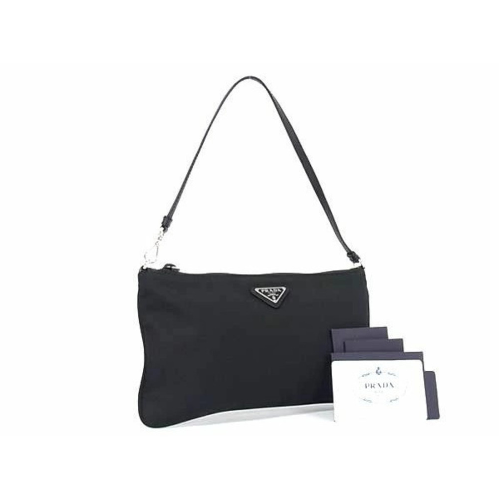 PRADA Tessuto Leather Handbag Shoulder Accessory Clutch Bag Black
